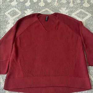 Athleta Red V-Neck Sweater Classic Knit